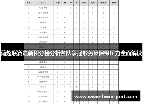 葡超联赛最新积分榜分析各队争冠形势及保级压力全面解读
